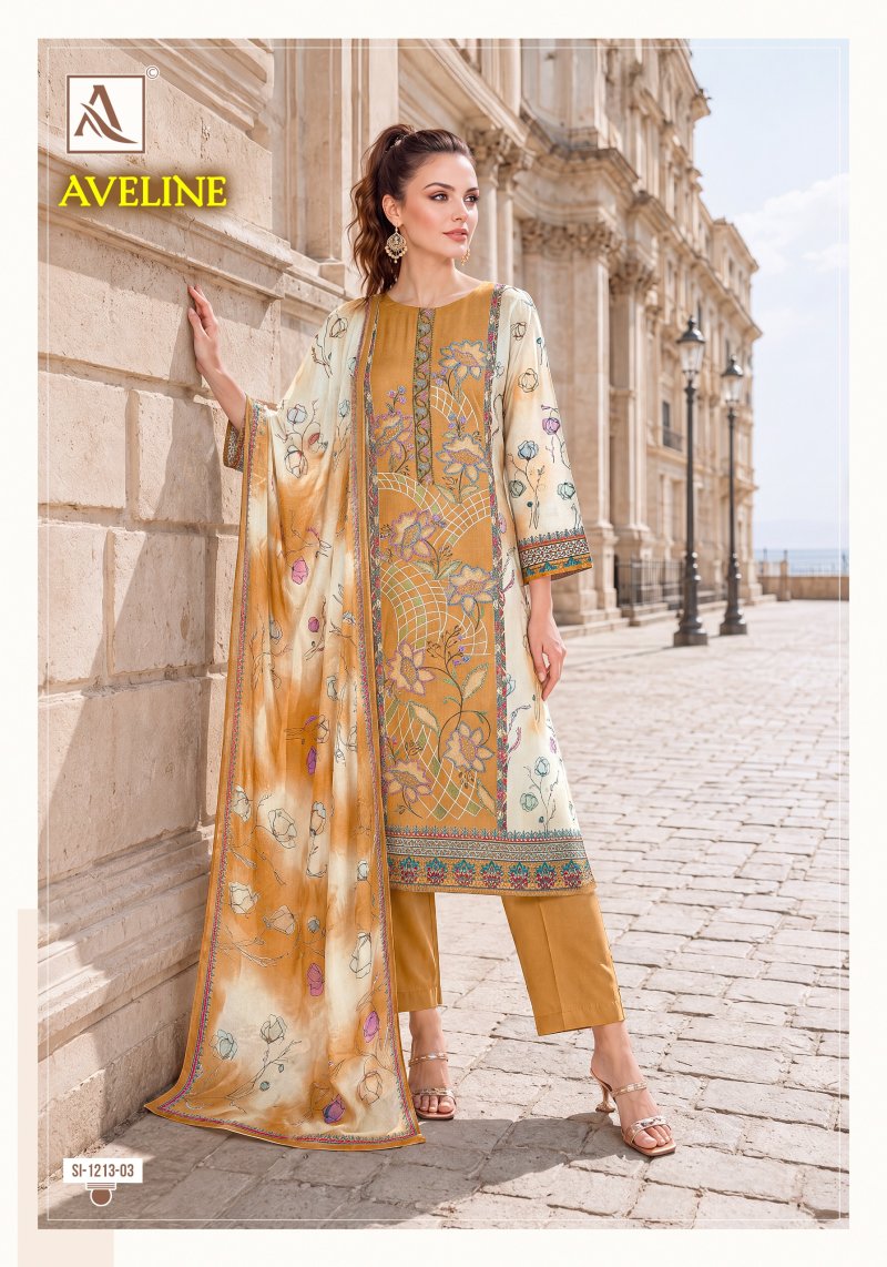 Aveline By Alok Viscose Muslin Printed Dress Material 